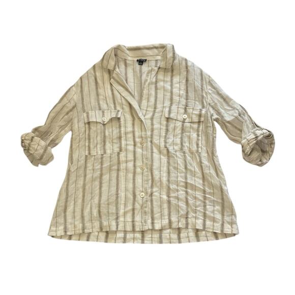 J.Crew Womens 2 Camp Collar Shirt Stripe Featherweight Linen Blend Gold Blouse - Picture 4 of 12
